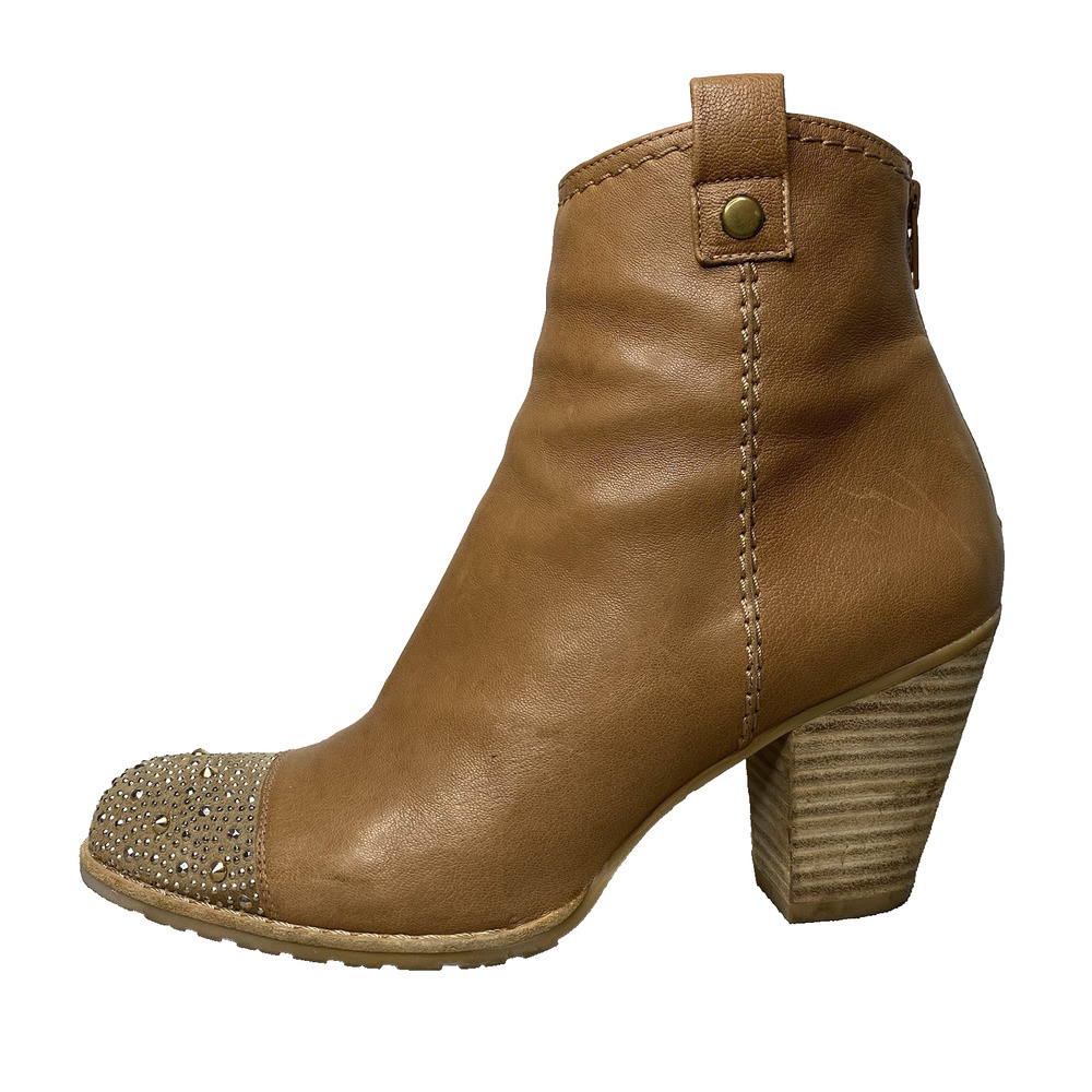 Stuart Weitzman Brown Leather Gold Studded Booties Women's 7 M Bling Boots Ankle